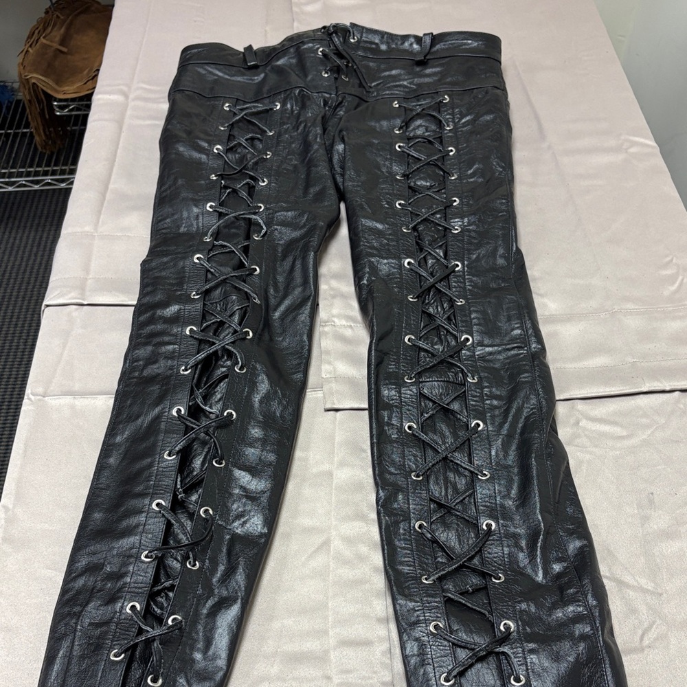 Black Motorcyle Laced Pants - Picture 2 of 6